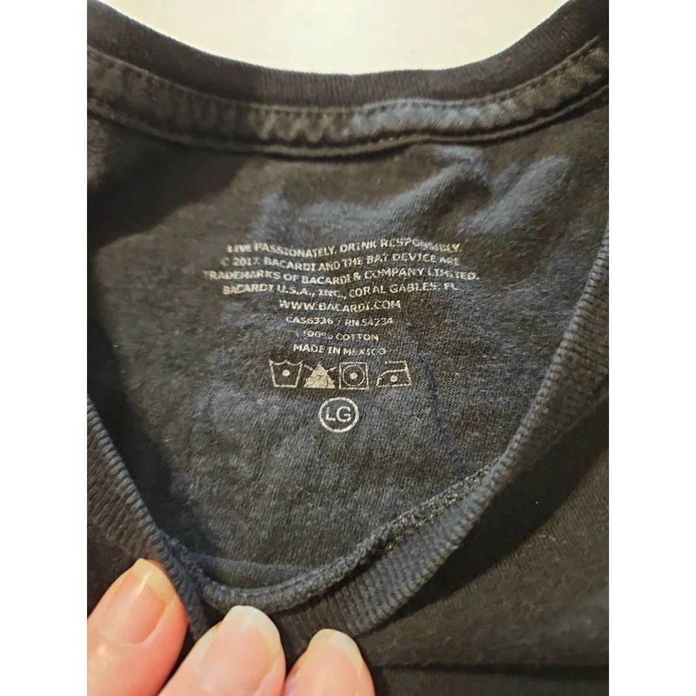 Bacardi Rum TShirt Womens Size Large Black Gray Bat Logo Unmask Your Spirit(1173